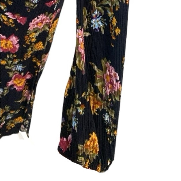 Natural Life Boho Long Bell Sleeve Side Slit Rayon Black Floral Maxi Dress - Picture 7 of 13